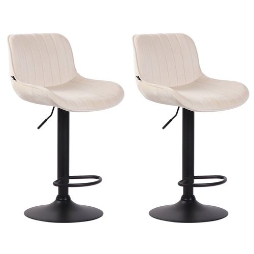 Lot De 2 Tabourets De Bar Moderne Confortable Réglable En Velours Crème Pied Trompette Métal Noir Tdb10399