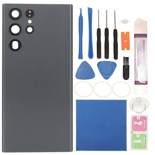 Back Glass Cover Waterproof Housing Door With Camera Glass Lens And Tape Parts Replacement For Samsung Galaxy S22 Ultra S908 Grey