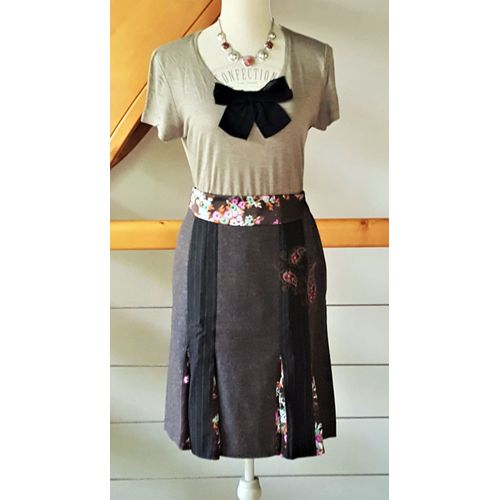 Jupe Alain Manoukian Taille 36 Marron Motifs Fleurs Doublée Tbe