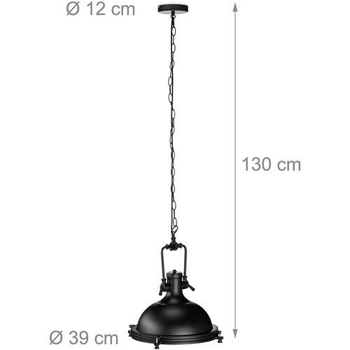 Lampe À Suspension Style Industriel Fer Verre Opale Luminaire Plafond Abat Jour Rond Noir Helloshop26 13_0001370_2