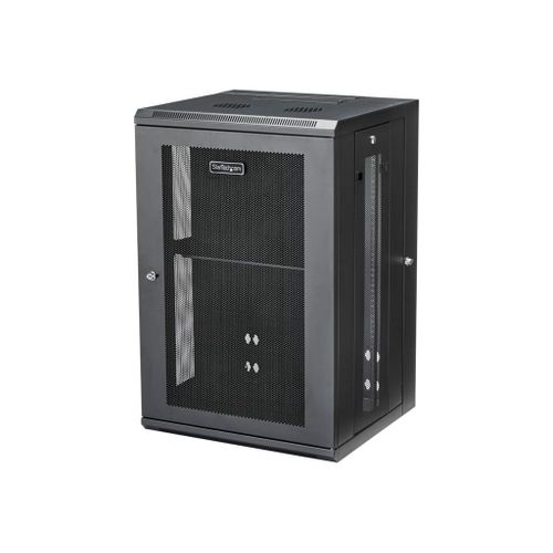StarTech.com Armoire Réseau Murale à 4 Montants 18U avec Étagère 1U, Armoire Serveur Murale 19" à Charnières pour Équipement IT/AV/Électronique/Ordinateur, Armoire Rack Ventilée Flexible -...