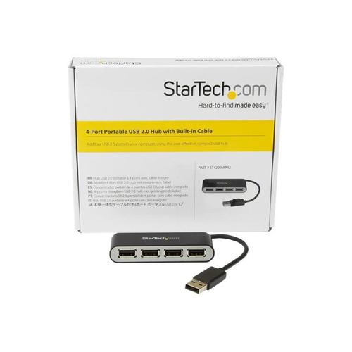 StarTech.com Hub USB 2.0 portable à 4 ports avec câble intégré - Concentrateur USB compact - Mini hub USB 2.0 - Concentrateur (hub) - 4 x USB 2.0 - de bureau