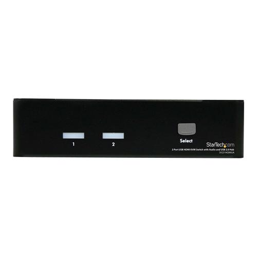 StarTech.com Commutateur KVM HDMI USB 2 ports avec audio et concentrateur USB 2.0 - Commutateur écran-clavier-souris/audio/USB - 2 x KVM / audio / USB - 1 utilisateur local - de bureau - pour...
