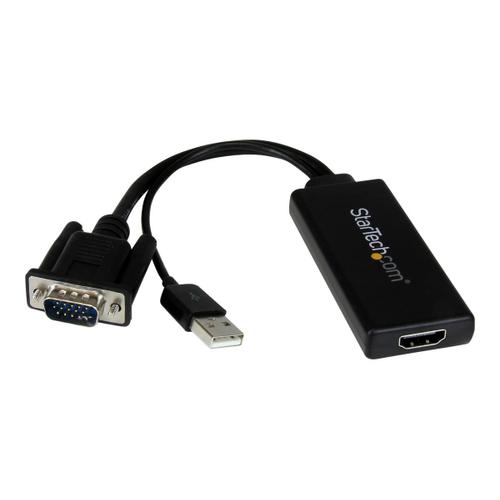 StarTech.com Adaptateur VGA vers HDMI avec audio USB et alimentation USB - Convertisseur portable VGA vers HDMI - M/F - 1080p - Blanc - Câble adaptateur - HD-15 (VGA), USB type B mâle pour HDMI...