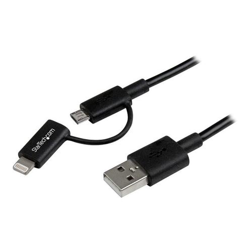 StarTech.com Câble Lightning 8 broches ou Micro USB vers USB de 1 m - Cordon de charge / synchronisation - Noir (LTUB1MBK) - Câble de chargement / de données - USB mâle pour Micro-USB de type B...