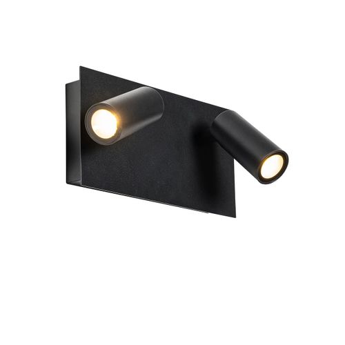 Qazqa Moderne Moderne Buiten Wandlamp Zwart Incl. Led 2-Lichts Ip54 - Simon Acier Noir Rectangulaire / Extérieur / Jardin / Luminaire / Lumiere / Éclairage Led (Non Remplaçable) Max. 2 X 3.6...