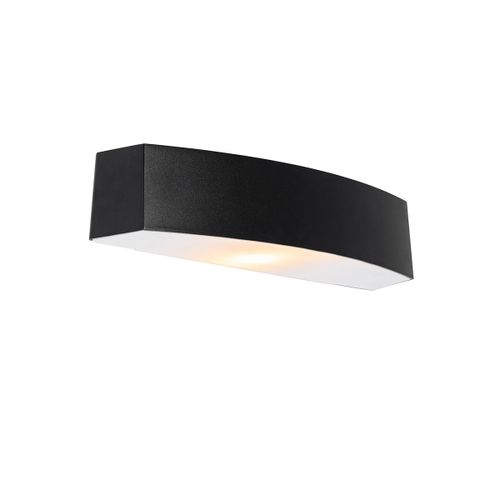 Qazqa Moderne Moderne Buiten Wandlamp Zwart Ip44 - Bojan Aluminium /Plastique Noir Oblongue / Extérieur / Jardin / Luminaire / Lumiere / Éclairage E27 Max. 1 X 40 Watt