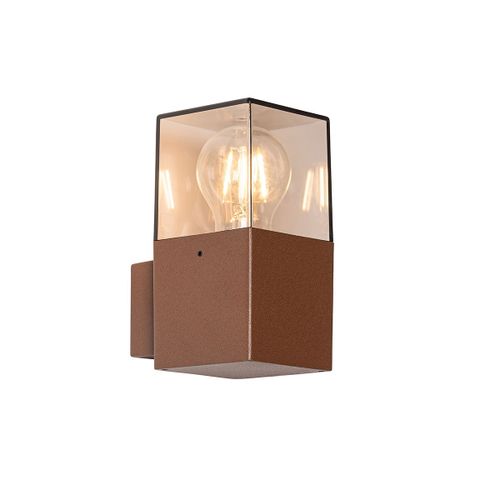 Qazqa Industriel Industriële Buitenwandlamp Roestbruin Ip44 - Denmark Aluminium /Plastique Brun Rouille Rectangulaire / Extérieur / Jardin / Luminaire / Lumiere / Éclairage E27 Max. 1 X 15...