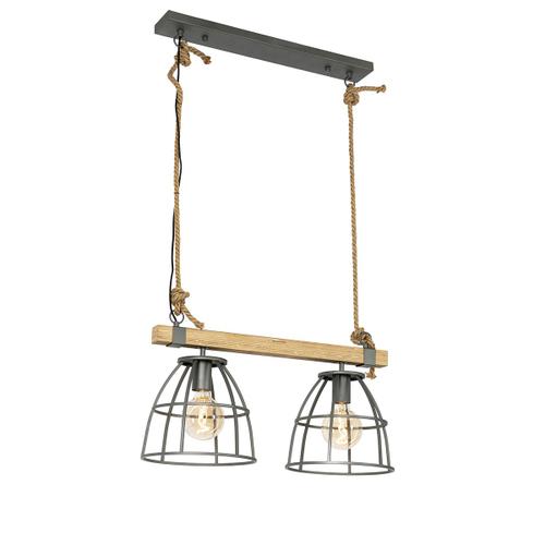 Qazqa Industriel Industriële Hanglamp Zwart Met Hout 2-Lichts - Arthur Bois /Acier Marron,Noir Oblongue / Luminaire / Lumiere / Éclairage / Intérieur / Salon / Cuisine E27 Max. 2 X 60 Watt