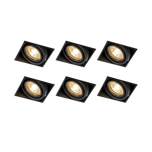 Qazqa Moderne Set Van 6 Inbouwspots Zwart Gu10 Kantelbaar Trimless - Oneon Acier Noir Carré / Luminaire / Lumiere / Éclairage / Intérieur / Salon / Cuisine Gu10 Max. 1 X 50 Watt