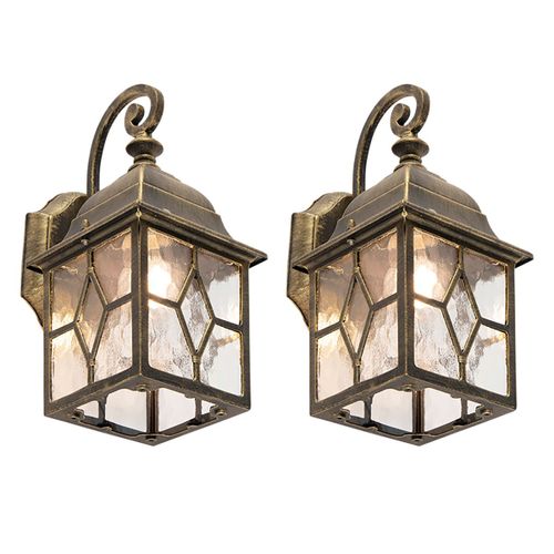 Qazqa Rustique /Classique/Antique Set Van 2 Romantische Buiten Wandlantaarns Brons - London Aluminium /Verre Bronze Carré / Extérieur / Jardin / Luminaire / Lumiere / Éclairage E27 Max. 1 X...