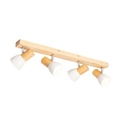 Qazqa Rustique Plafondplafonnier Spot Hout Met Wit 4-Lichts Verstelbaar - Thorin Bois /Acier Naturel,Blanc Rectangulaire / Luminaire / Lumiere / Éclairage / Intérieur / Salon / Cuisine E14...