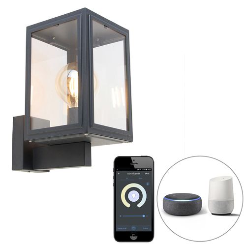 Qazqa Classique/Antique /Rustique /Rétro Applique Murale D'extérieur Intelligente Grise Avec Smart G95 - Sutton Up Acier Inoxydable /Verre Gris Foncé Cube /Carré / Éclairage Dessus Dessous /...