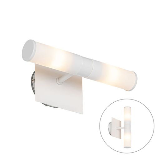 Qazqa Moderne Moderne Badkamer Wandlamp Wit Ip44 2-Lichts - Bath Acier /Verre Blanc Oblongue / Luminaire / Lumiere / Éclairage / Intérieur G9 Max. 2 X 40 Watt