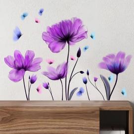 1 set Fleurs Sticker Mural-Violet Floral Wall Sticker-Romantique Fleurs Art  Décor Peintures Murales avec Papillons pour Filles Chambre Enfants  Pépinière Salon