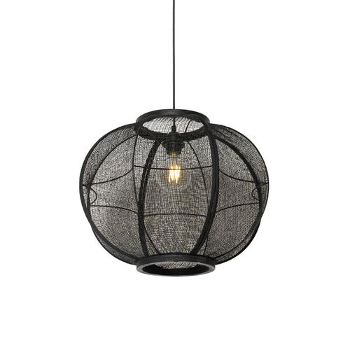 Qazqa Oriental Oosterse Hanglamp Zwart 48 Cm - Rob Bois /Lin /Acier Noir Rond / Luminaire / Lumiere / Éclairage / Intérieur / Salon / Cuisine E27 Max. 1 X 60 Watt