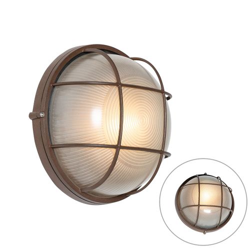 Qazqa Industriel Industriële Buitenwandlamp Roestbruin Ip44 - Hanneke Aluminium /Verre Brun Rouille Rond / Extérieur / Jardin / Luminaire / Lumiere / Éclairage E27 Max. 1 X 40 Watt
