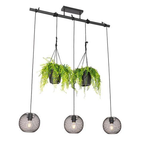 Qazqa Industriel Suspension / Lustre / Luminaire / Lumiere / Éclairage Industrielle Noire 3 Lumières - Flor Acier Noir Oblongue / Intérieur / Salon / Cuisine E27 Max. 3 X 40 Watt