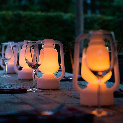 Qazqa Moderne /Design Lampe De Table / Lampe Á Poser / Luminaire / Lumiere / Éclairage Blanche Effet Flamme 22 Cm - Storm Mini Plastique Blanc Rond / Extérieur / Jardin Led (Non Remplaçable)...