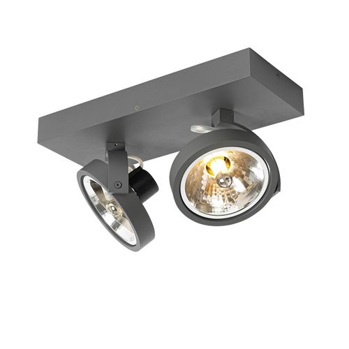 Qazqa Design Plafonnier Spot Design Gris Orientable 2 Ampoules Lumières - Go Aluminium Gris Foncé Rectangulaire / Luminaire / Lumiere / Éclairage / Intérieur / Salon / Cuisine G9 Max. 2 X 3...