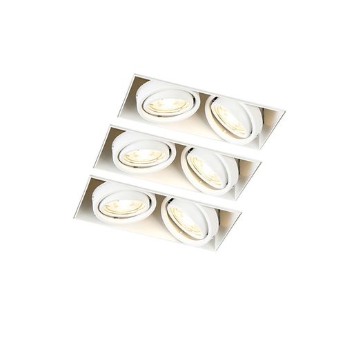 Qazqa Moderne Set Van 3 Inbouwspots Wit Gu10 Kantelbaar Trimless 2-Lichts - Oneon Acier Blanc Rectangulaire / Luminaire / Lumiere / Éclairage / Intérieur / Salon / Cuisine Gu10 Max. 2 X 50...