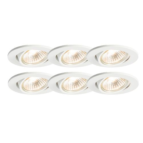 Qazqa Moderne /Design Set Van 6 Inbouwspots Wit Kantelbaar - Cisco Aluminium Blanc Rond / Luminaire / Lumiere / Éclairage / Intérieur / Salon / Cuisine Gu10 Max. 1 X 50 Watt
