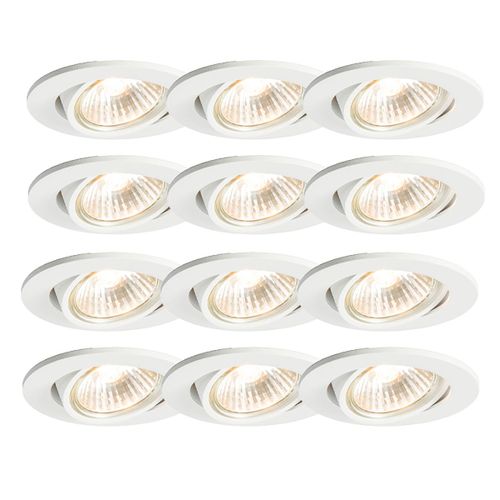 Qazqa Moderne /Design Set Van 12 Inbouwspots Wit Kantelbaar - Cisco Aluminium Blanc Rond / Luminaire / Lumiere / Éclairage / Intérieur / Salon / Cuisine Gu10 Max. 1 X 50 Watt