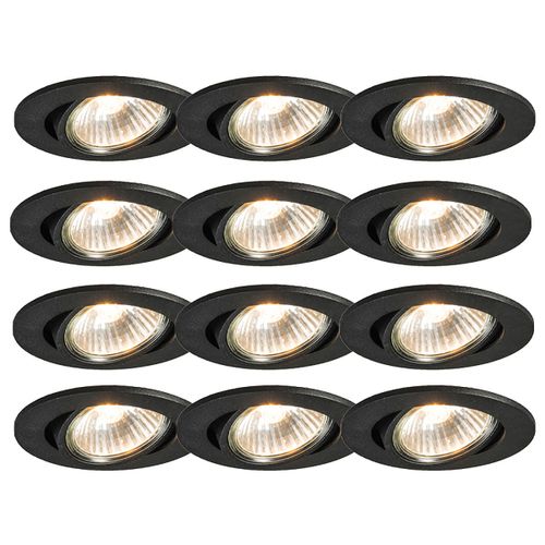 Qazqa Moderne /Design Set Van 12 Inbouwspots Zwart Kantelbaar - Cisco Aluminium Noir Rond / Luminaire / Lumiere / Éclairage / Intérieur / Salon / Cuisine Gu10 Max. 1 X 50 Watt