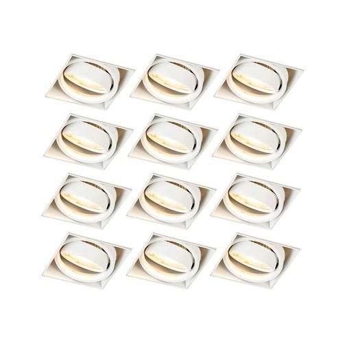 Qazqa Moderne Set Van 12 Inbouwspot Wit Gu10 Kantelbaar Trimless - Oneon Acier Blanc Carré / Luminaire / Lumiere / Éclairage / Intérieur / Salon / Cuisine Gu10 Max. 1 X 50 Watt