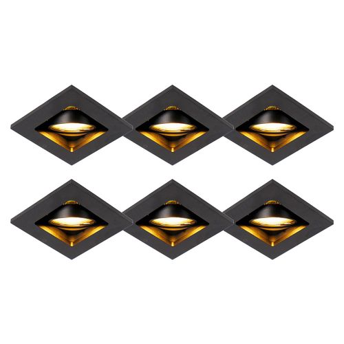 Qazqa Design /Moderne Set Van 6 Moderne Inbouwspots Zwart Verstelbaar - Qure Aluminium Noir Carré / Luminaire / Lumiere / Éclairage / Intérieur / Salon / Cuisine Gu10 Max. 1 X 50 Watt