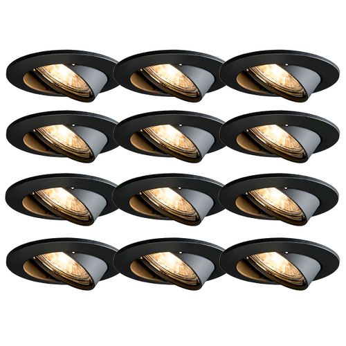 Qazqa Moderne Set Van 12 Moderne Inbouwspots Zwart Kantelbaar - Edu Métal /Aluminium Noir Rond / Luminaire / Lumiere / Éclairage / Intérieur / Salon / Cuisine Gu10 Max. 1 X 50 Watt