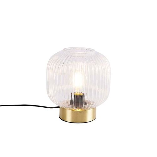 Qazqa Art Deco Lampe De Table / Lampe Á Poser / Luminaire / Lumiere / Éclairage Art Déco En Laiton - Karel Verre /Acier Doré/Laiton Rond / Intérieur / Salon E27 Max. 1 X 25 Watt