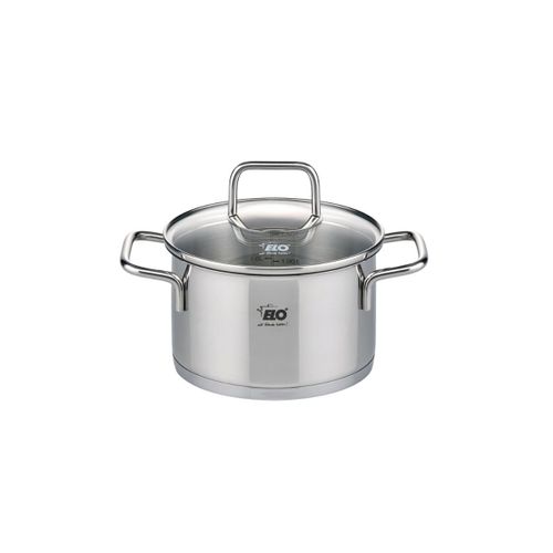 Elo 7241426 Faitout En Acier Inoxydable, Marmite En Inox Avec Couvercle En Verre 1,2l, Convient À Tous Types De Feux,14 X 9,5 Cm