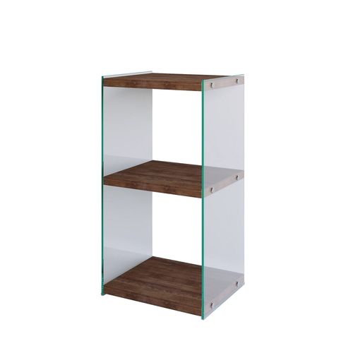 Bibliothèque 2 Étagères En Verre Et Bois De Pin H.80cm X Long.40cm - Marron