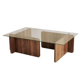 Table Basse Rectangulaire En Panneaux De Particules Et Verre Long.105cm X Larg.65cm - Marron Foncé