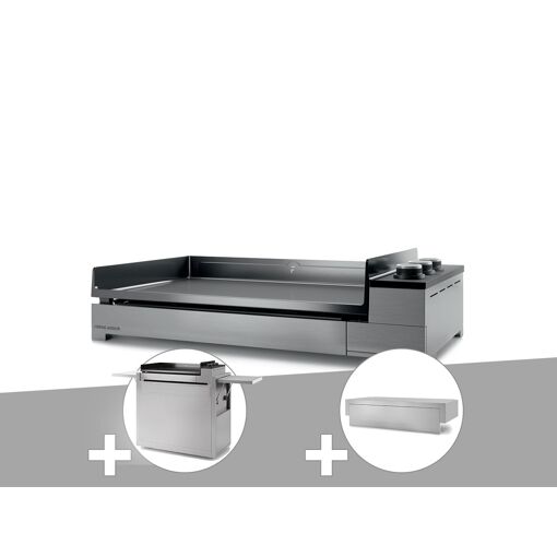 Plancha gaz Premium 75 inox avec chariot et couvercle - FORG