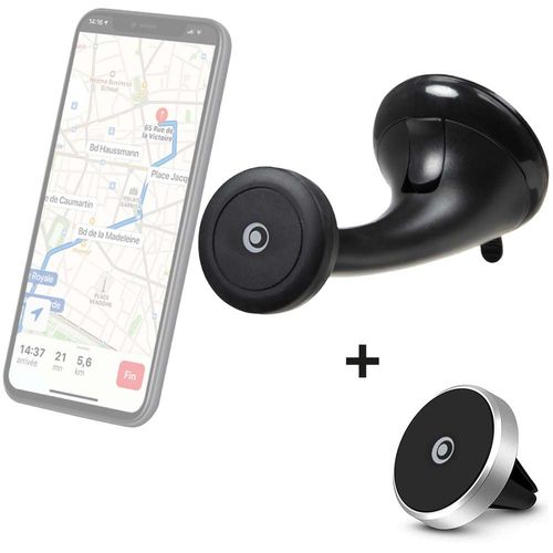 Support Voiture Aimanté 2 En 1 Sur Pare-Brise + Ventilation Noir - 100% Plastique Recyclé Bigben