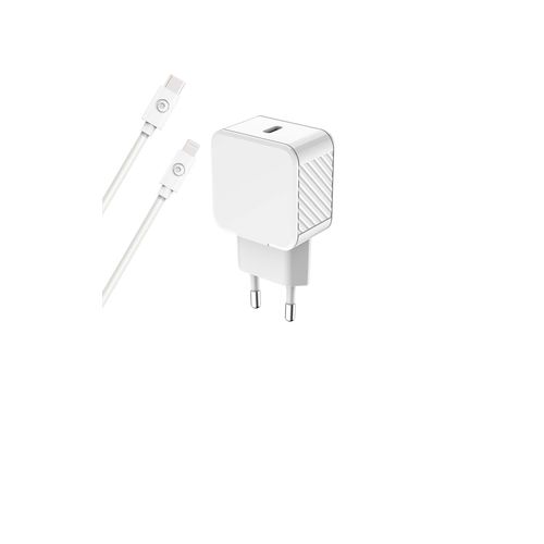 Chargeur Maison 30w Power Delivery + Câble Usb C/Lightning Blanc - 100% Plastique Recyclé Bigben