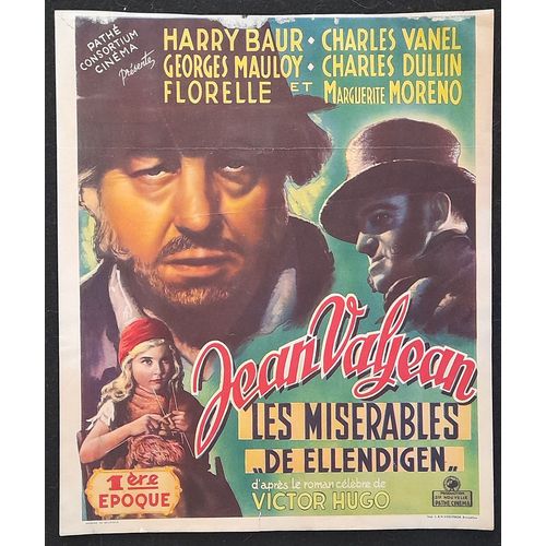 Les Misérables Jean Valjean * Film Pathé 1933 Raymond Bernard Avec Harry Baur ; Florelle ; Charles Vanel - Affiche De Cinéma Originale Belge 33x28 Cm - Belgian Movie Poster - Roman Victor Hugo