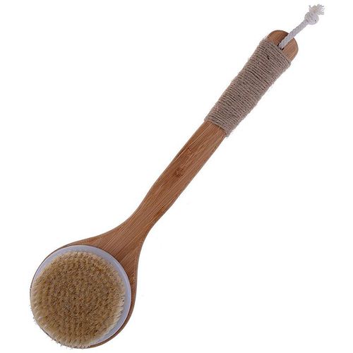 Brosse De Bain Exfoliante Pour Peau Sèche, Poils Naturels, Épurateur De Dos Avec Long Manche En Bois Pour La Douche, Élimine Les Peaux Mortes, 