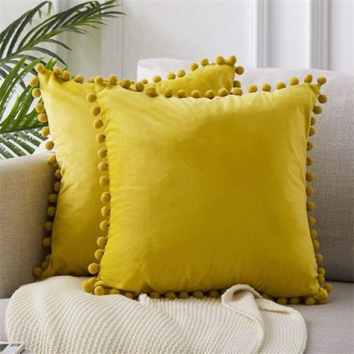 Housse De Coussin En Velours Doux, Taie D'oreiller Carré Décoratif De Luxe Avec Boules Pour Canapé Lit Voiture Maison