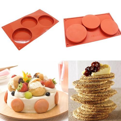 Moule À Gâteaux En Silicone, Grand Disque Rond À 3 Cavités, Cylindre Peu Profond, Collection Classique, Formes