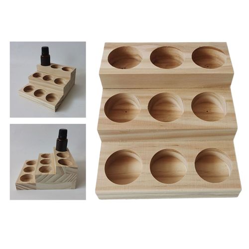 Présentoir En Bois Pour Huiles Essentielles, 3 Niveaux, 9 Emplacements Pour Huiles Essentielles, Produits De Beauté, Diffuseur, Bouteilles De Vernis À Ongles 