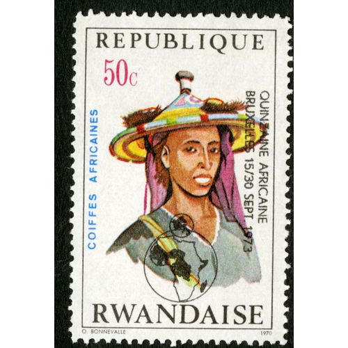 Timbre Non Oblitéré République Rwandaise,Coiffes Africaines,Quinzaine Africaine Bruxelles 15/30 Sept 1973,50c