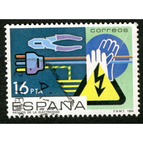 Timbre Oblitéré Espana,Riesgos De La Electricidad,Correos 1974,16pta