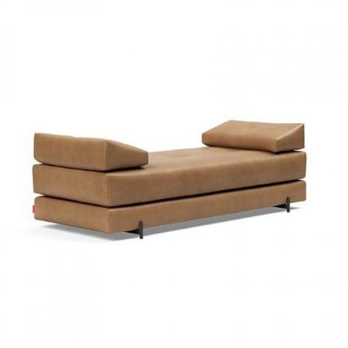 Méridienne Design Sigmund Indu - Fanual, Brown Convertible Lit 160*200 Cm Pieds Acier Noir