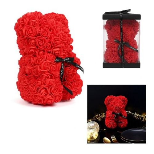 DECORATION OURS EN PÉTALES DE ROSES SYNTHETIQUE (DIMENSION 20 CM) SAINT VALENTIN