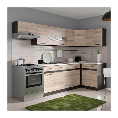 Junona Cuisine Dangle Complete Avec Eclairage Led Et Plan De Travail L 3m40 - Decor Chene Sonoma