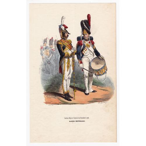 Gravure 1847 Uniforme Tambour Major Grenadier À Pied Garde Impériale Napoléon Bonaparte Grande Armée Premier Empire