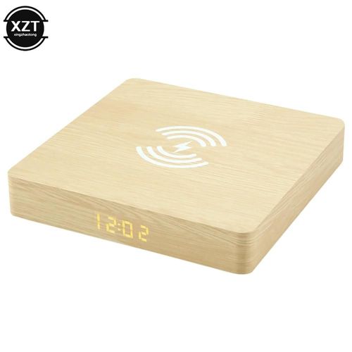 Chargeur Sans Fil 10w À Induction En Bois, Tapis De Charge Rapide, Avec Réveil, Pour Iphone 12, Samsung Et Xiaomi